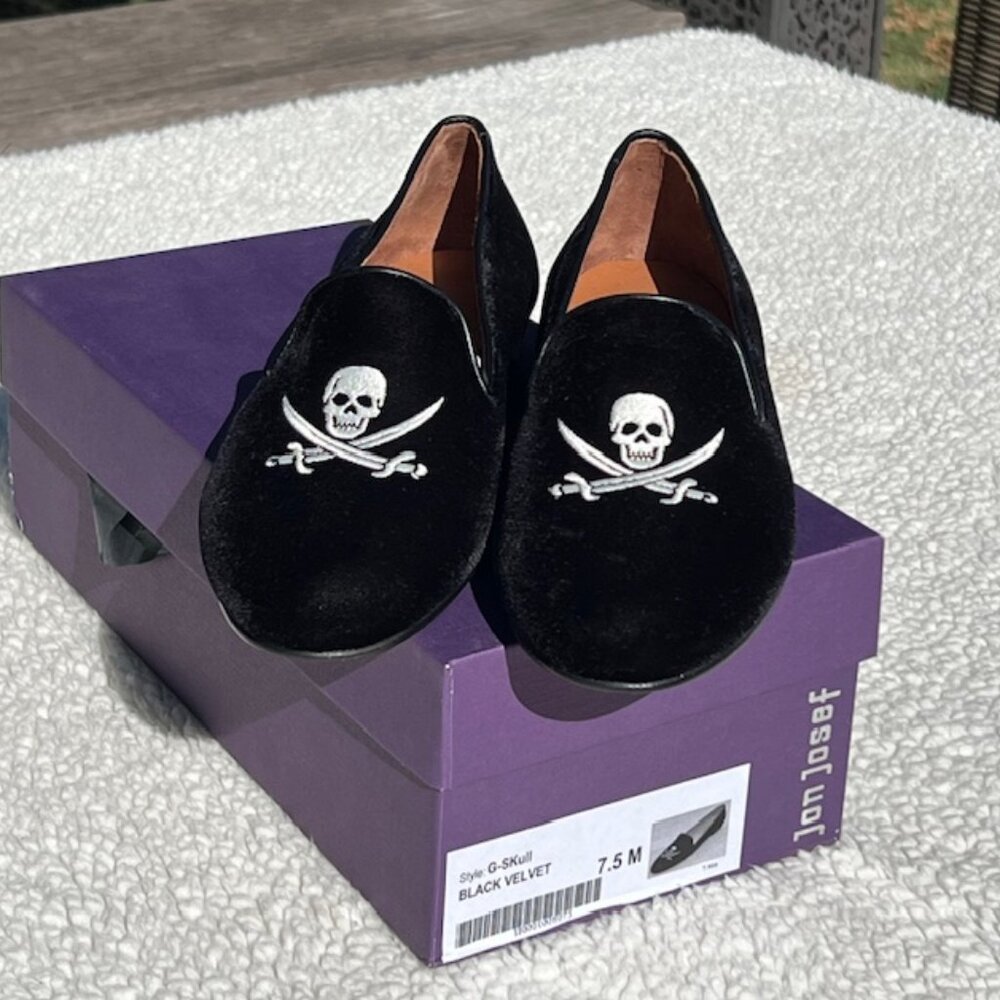 Jon Josef Gatsby Skull Loafers - Size 7.5  (Black Velvet)